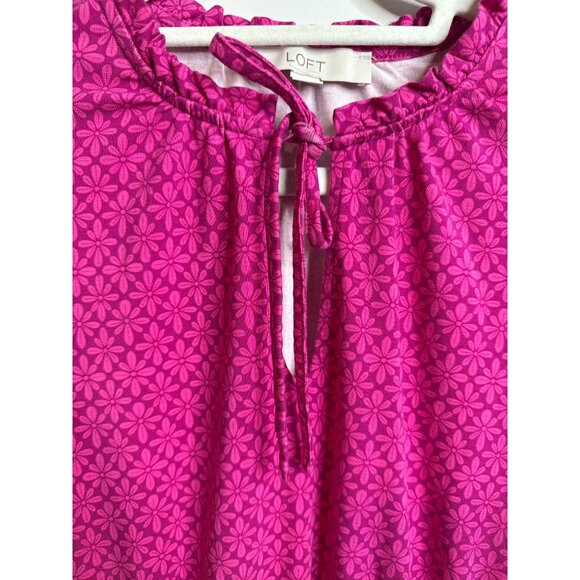 Loft Dress Womens L Pink Eyelet Ruffle Flutter Sleeve Fit Flare Boho Cottagecore - Picture 4 of 12